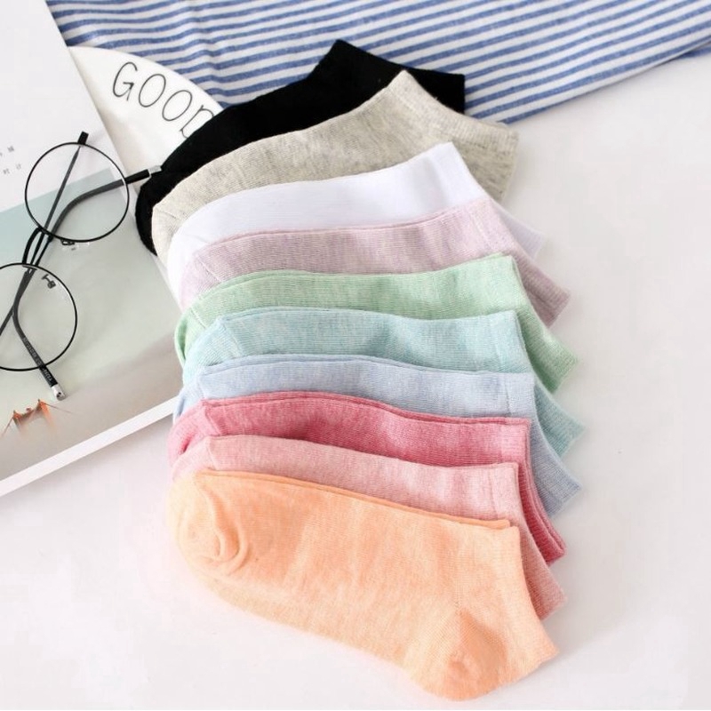 Đôi tất trơn chất cotton chống trượt cổ thấp xinh xắn