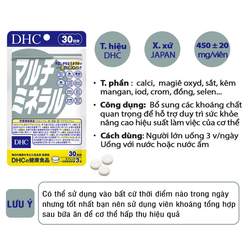 Viên uống Khoáng tổng hợp DHC Nhật Bản bổ sung 10 chất khoáng tăng cường sức khỏe 30 ngày TM-DHC-MIN30