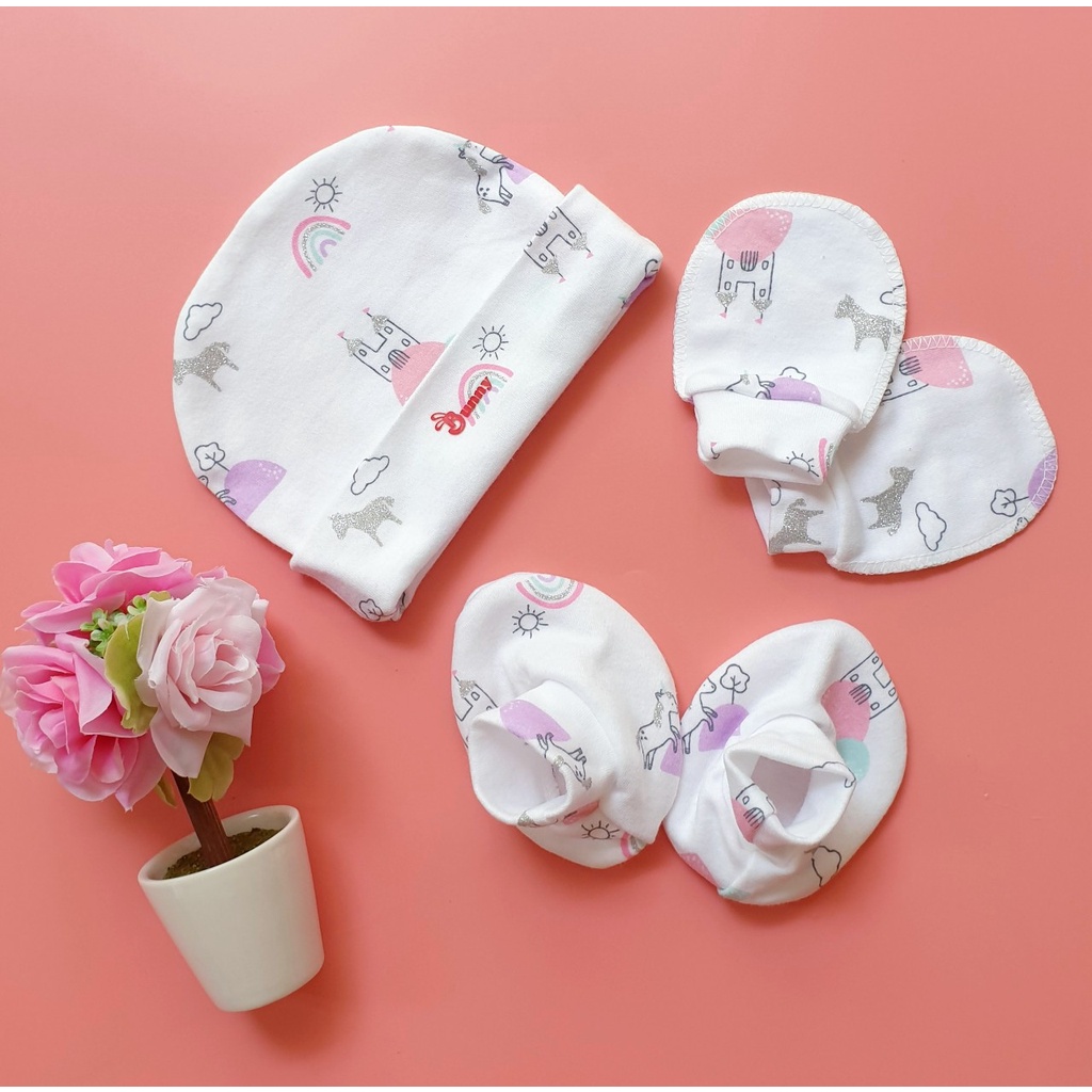 Set mũ + bao tay + bao chân sơ sinh cotton mềm mịn, Phụ kiện mũ bao tay chân bunny mio nous 0-3m Thị Nắng Store