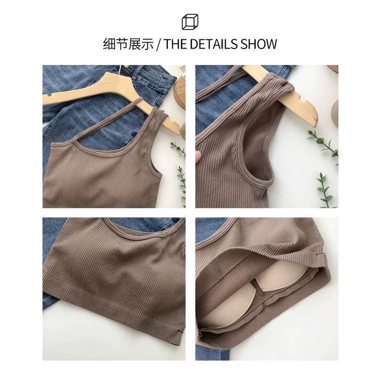 Áo croptop hai dây hở vai lệch kèm đệm mút dễ phối đồ sexy năng động chất thun tăm co giãn 4 chiều hàng Quảng Châu AN08 | BigBuy360 - bigbuy360.vn