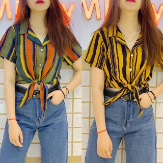 ÁO SƠ MI CỘT EO KÈM HÌNH THẬT