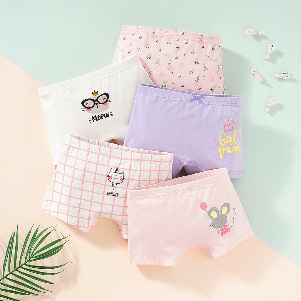 Quần chip đùi cotton cho bé gái Áo Lá Homewear, quần lót bé dễ thương hình mèo