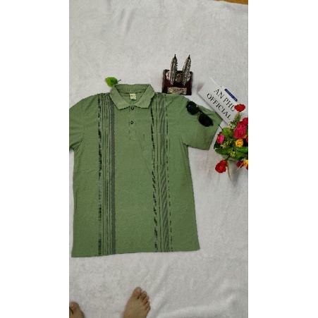 AP26 Áo thun trung niên cotton táo sọc có cổ tay ngắn vải mềm mát thấm hút mồ hôi