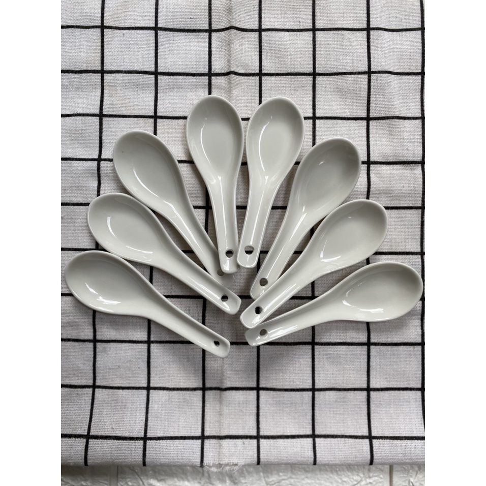 [Hộp 8c] Thìa Sứ Tráng Men Dùng Ăn Súp, Cháo, Ăn Cơm Kt: 13x4cm (ảnh thật)