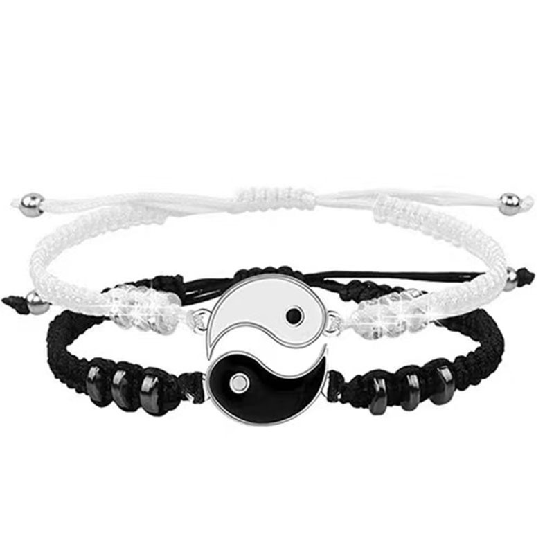 Bộ Vòng Tay / Dây Chuyền Mặt Âm Dương Handmade Bằng Hợp Kim Tùy Chỉnh Thời Trang Cho Cặp Đôi /