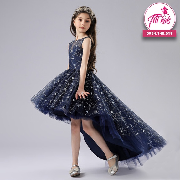 Đầm Công Chúa Cho Bé Gái TiTiKids Đầm Cao Cấp Xanh Đen Kim Sa CC169