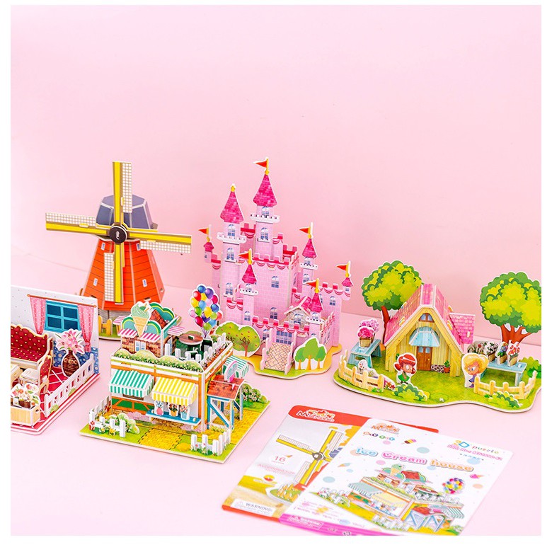 Xếp hình lắp ghép 3D bằng giấy phòng tắm, phòng khách, bếp, noel,tiệm cafe, bánh mì, siêu thị,oto