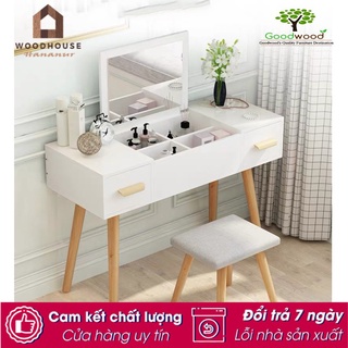 Bàn Trang Điểm 3 Ngăn Chân Cao Kèm Gương Hiện Đại - Tủ Gương Trang Điểm Gỗ Hàn Quốc Cao Cấp