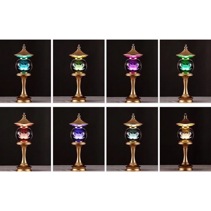 Đèn Thờ Cúng Hoa Sen Hình Tháp Pha Lê Cao Cấp - Đèn Led Trang Thờ Đổi Màu (Nhiều Size)