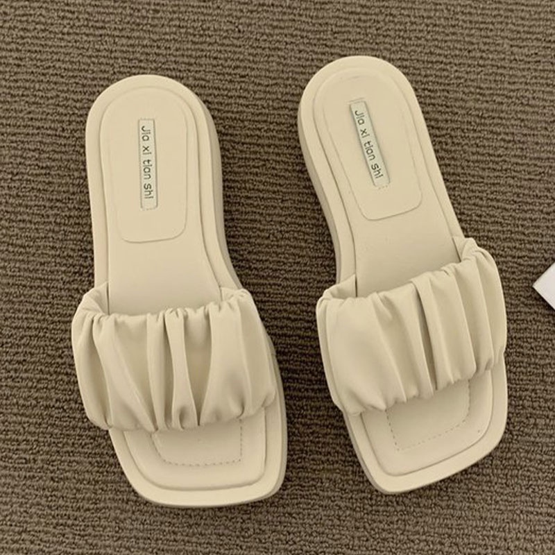 Dép sandal RENBEN đế bằng mũi vuông phong cách Hàn Quốc thời trang đi biển mùa hè cho nữ