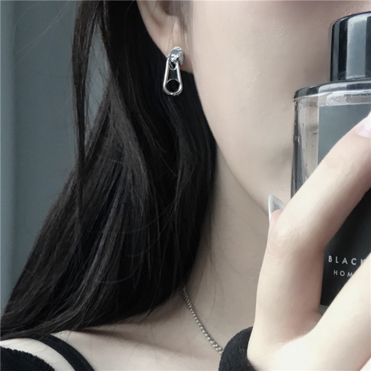 Bông Tai Dây Dài Phối Khóa Kéo Phong Cách Hiphop Cá Tính