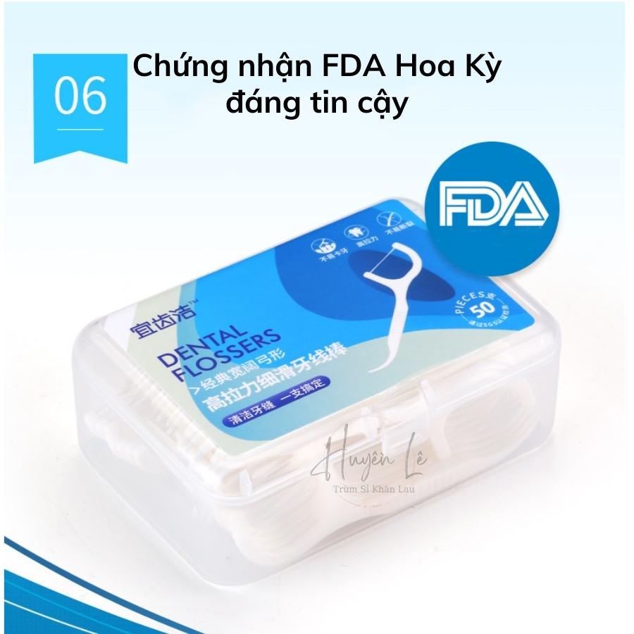 Tăm chỉ nha khoa xỉa răng siêu sạch hộp 50 cây, tăm sợi chỉ mảnh chất lượng cao không gây xưa răng bảo vệ răng nướu