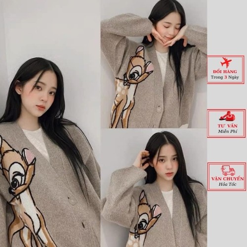 Áo cardigan len nữ oversize phom rộng hoa tiết hươu ulzzang Hàn Quốc cá tính