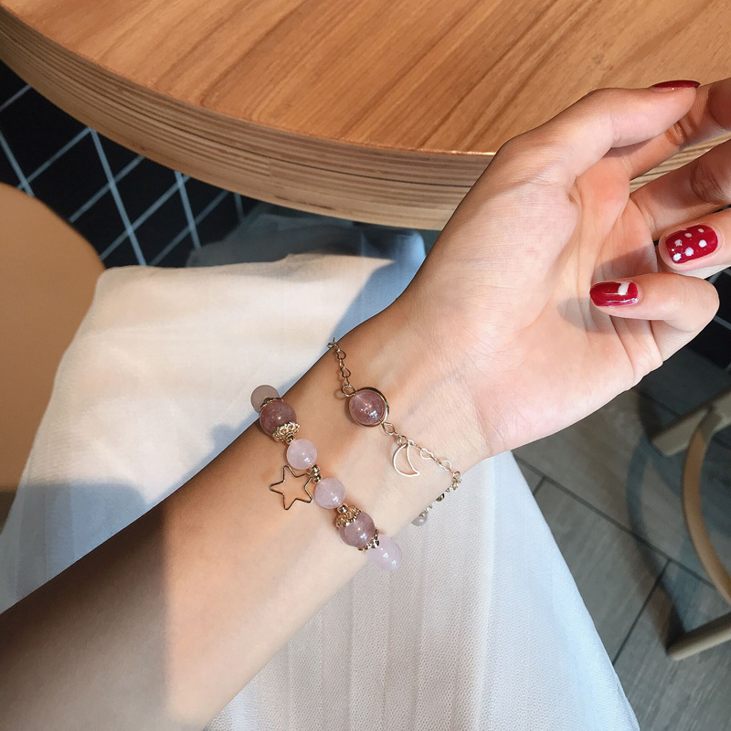 Transit Bracelet Nhật Bản và Hàn Quốc Vòng tay màu hồng nữ tính Vòng tay dâu tây ngọt ngào Vòng tay quà tặng Quà tặng cho bạn gái Vòng tay ngôi sao Vòng tay mặt trăng Vòng tay học sinh