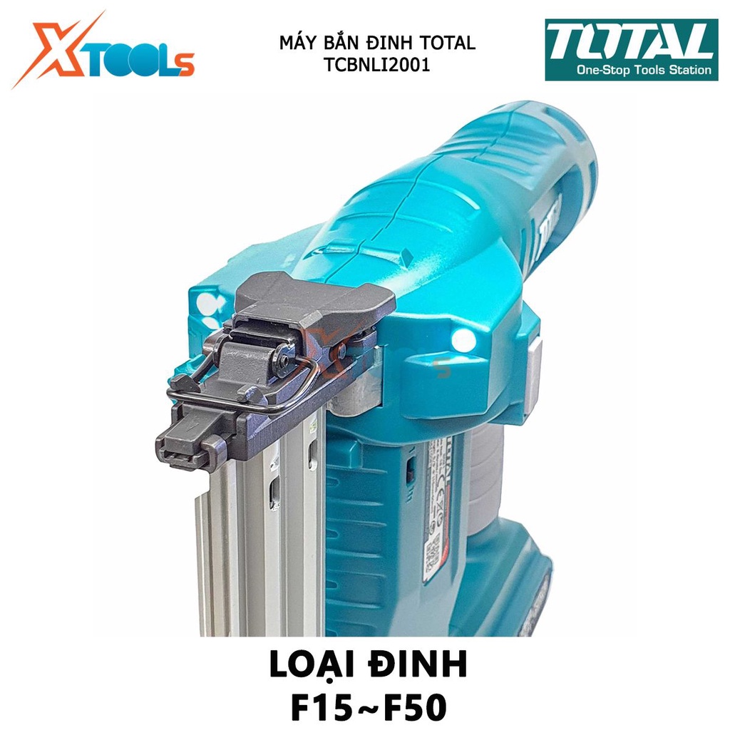 Máy đóng đinh dùng pin TOTAL  | Loại đinh F15~F50, tốc độ 2.5 đinh/giây, chứa 100 đinh, kèm 2 pin 2.0Ah 1 sạc