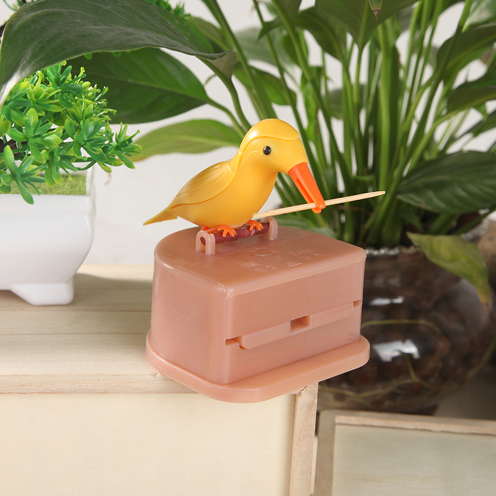 someryer Smart Press Type Bird Shape Toothpick Holder Box Dispenser Dinning Table Gadget