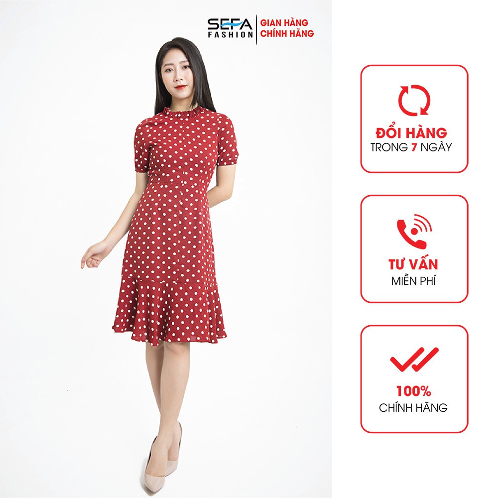 Đầm xòe SEFA chấm bi tay ngắn đỏ SFT3002