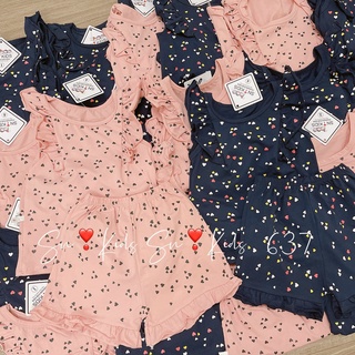 Set 2 bộ cotton sát nách in tim tràn nền tay cánh tiên bèo xinh bé gái