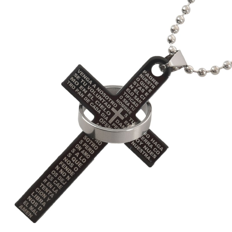 Men's Stainless Steel Cross &Ring Chain Pendant Necklace Fashion Good Gift