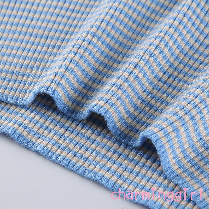 Áo Dệt Kim Không Tay Dáng Ôm In Họa Tiết Kẻ Sọc Thời Trang Cho Nữ