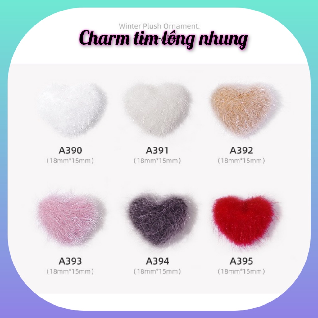 charm tim nail.charm tim chất liệu nhung đính móng tay chân
