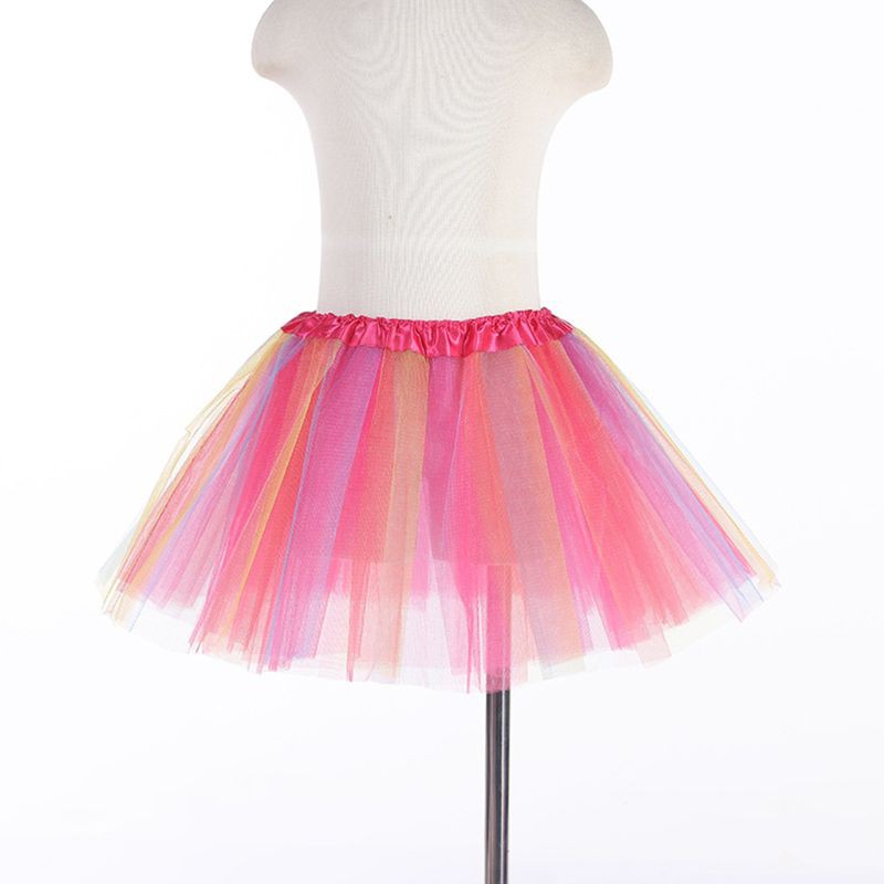 ❤Toddler Girl Triple Contrast Color Patchwork Tutu Skirt Satin Waistband Pleated Ballet Dance