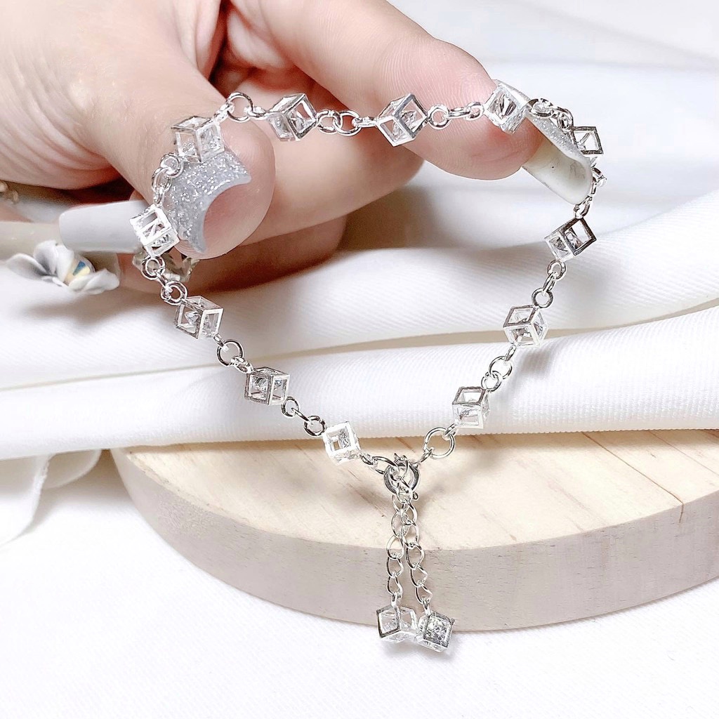 Lắc Tay Bạc Ta Cao Cấp CaoBac Silver Chuỗi Lập Phương Đính Đá Sang Trọng Cho Nữ