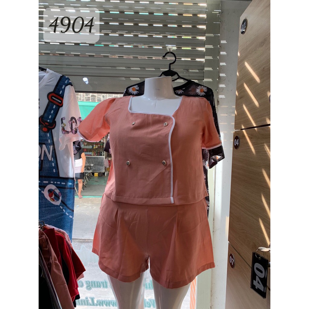 SALE Set BIG SIZE Shorts cổ vuông 4 nút, viền trắng 4904