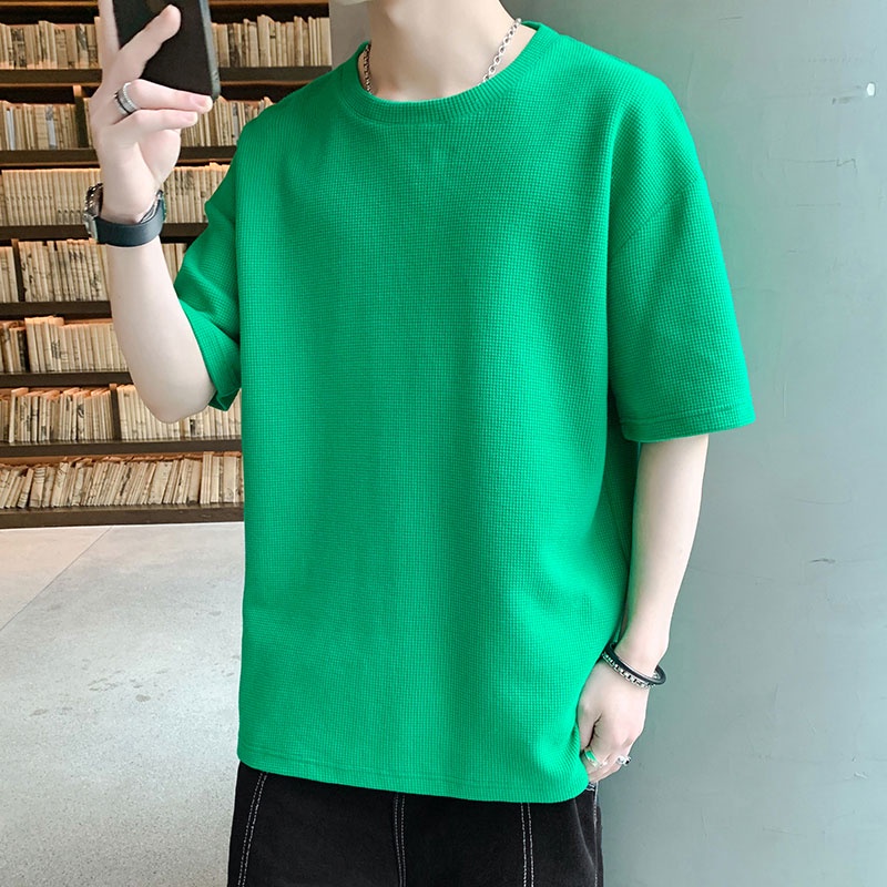 Áo Thun Tay Ngắn Dáng Suông Màu Sắc Đơn Giản Dễ Phối Đồ Thời Trang Phong Cách Hàn Quốc Cho Nam