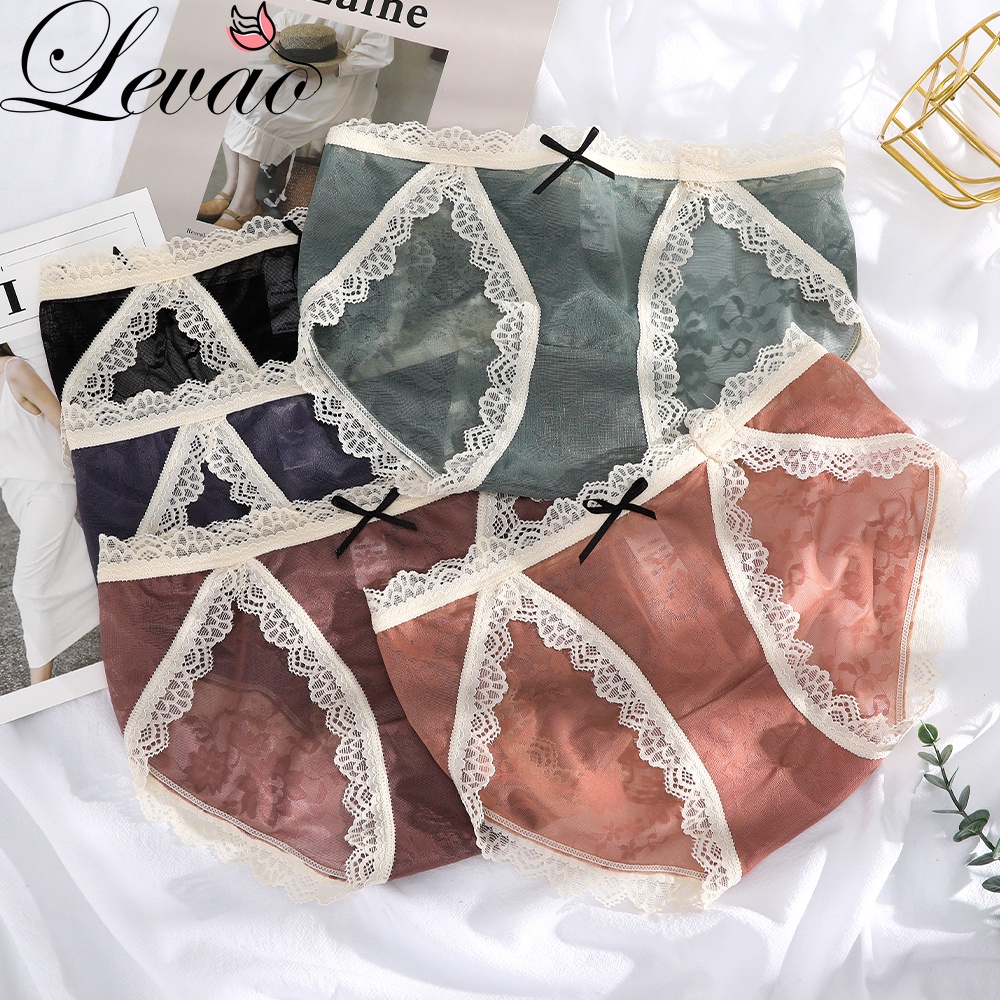 Quần lót LEVAO lưng cao vừa phối ren thoáng khí dành cho nữ