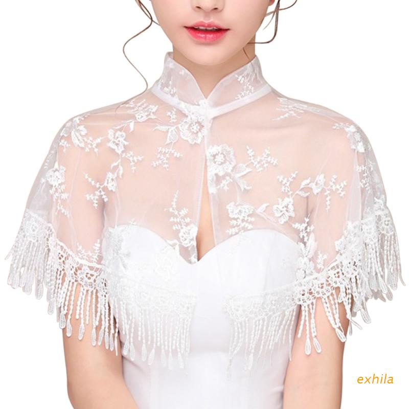 Áo choàng ren cổ cao phối tua rua thời trang cho nữ
