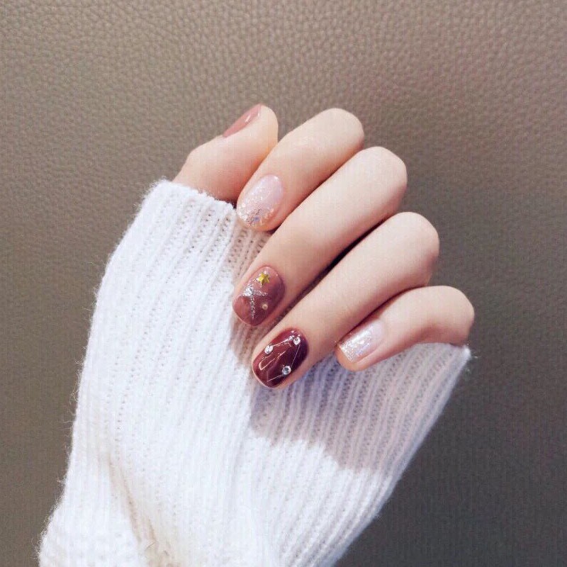 Set 24 móng tay giả NailMây D66 đính đá sơn gel nghệ thuật