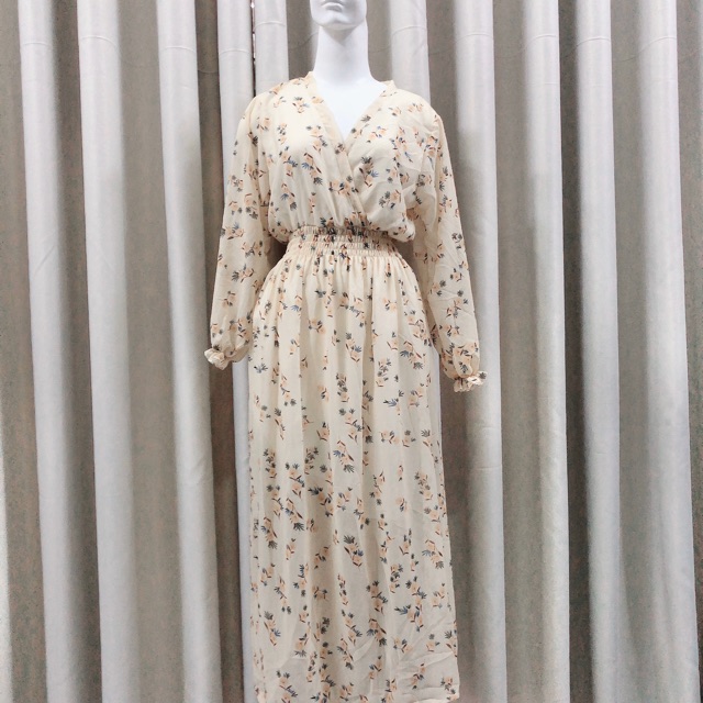 Đầm maxi NHIỀU MÀU đắp chéo ngực tay dài đầm vintage họa tiết hoa đầm bầu đi biển | BigBuy360 - bigbuy360.vn