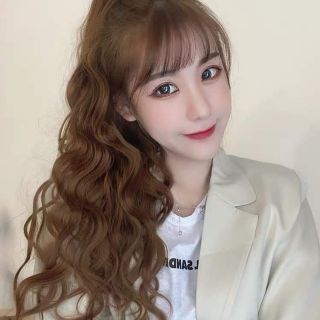 Combo tóc giả ngoạm n42 và nguyên đầu xù mì lửng màu socola