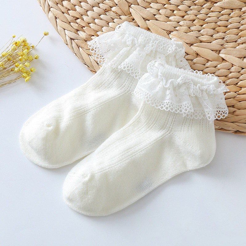 Vớ trẻ em bằng cotton ren lưới thoáng khí phong cách công chúa