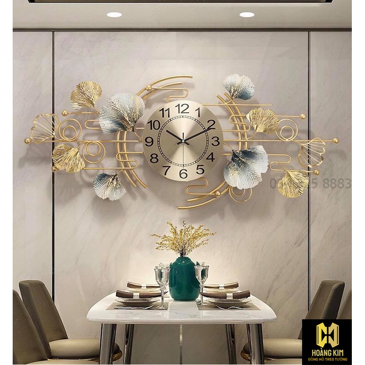 Đồng hồ treo tường Đồng hồ trang trí Decor lá Gingco cách điệu size 93x48cm