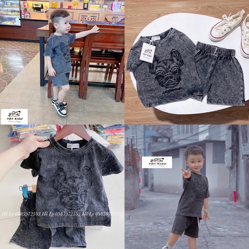 Bộ bò cotton hình chó thêu cực đẹp cho bé trai