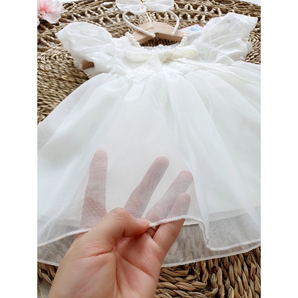 Váy ren trắng công chúa kèm bờm cho bé