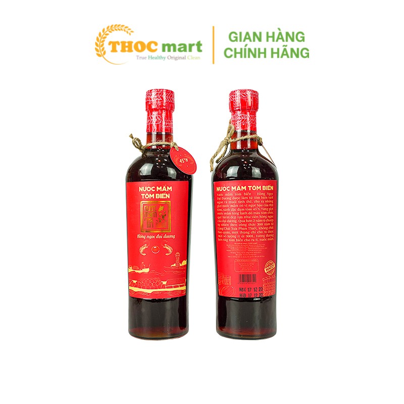 Nước mắm Tĩn Tôm Biển Hồng Ngọc Đại Dương 45 độ N đặc sản Phan Thiết chai thủy tinh 500ml