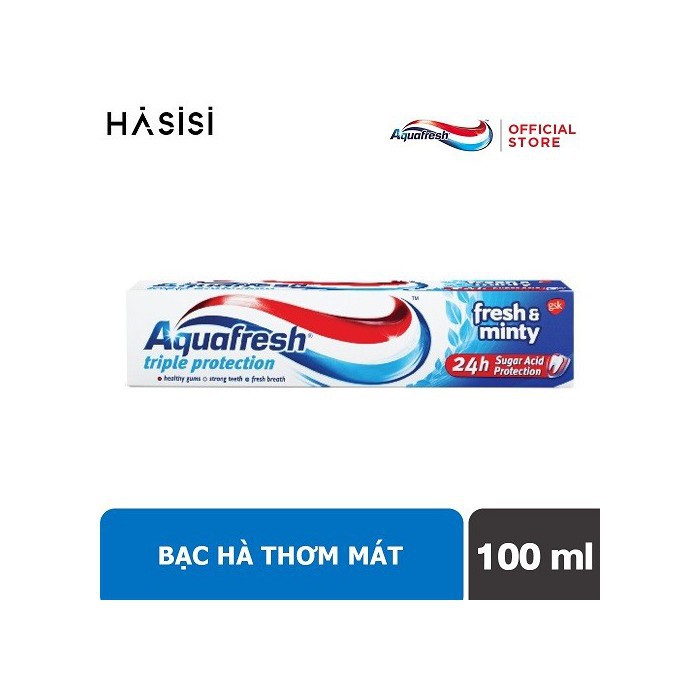 Kem đánh răng AQUAFRESH - Triple Protection Fresh Minty 100ml (KĐR Bạc Hà - Xanh Dương)