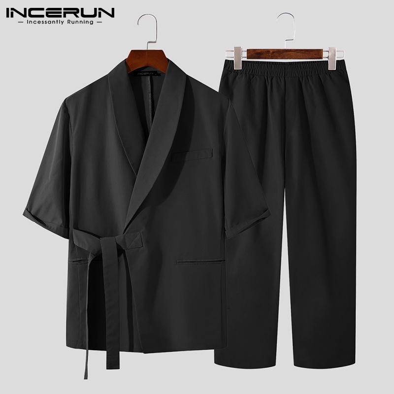 Bộ áo khoác blazer ngắn tay và quần dài ống đứng thời trang cho nam
