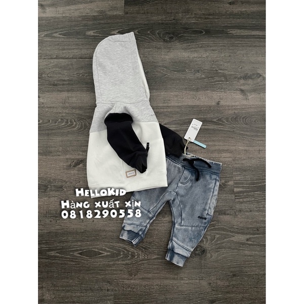 B377 - Bộ nỉ hoodie phối màu kèm jogger giả jean bé trai
