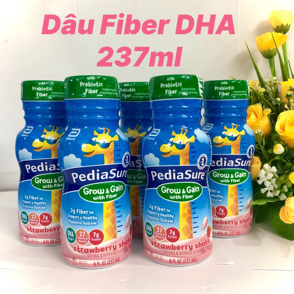 ❤ [Date 2/2022] Thùng 24 chai Sữa nước Pediasure Dâu Fiber DHA Grow Gain 237ml Mỹ, Giàu chất xơ