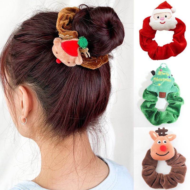 Dây cột tóc Haimeikang vải flannel họa tiết Giáng Sinh dễ thương