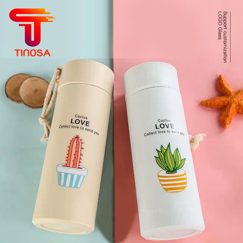 Bình Thủy Tinh Bọc Nhựa Lúa Mạch Xương Rồng Cactus Love 400ml. bình chống vỡ, chống va đập