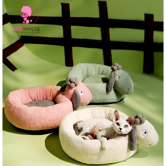Đệm nằm tròn cho chó mèo hình con cừu đáng yêu đủ size màu hồng và xanh- Dog Paradise
