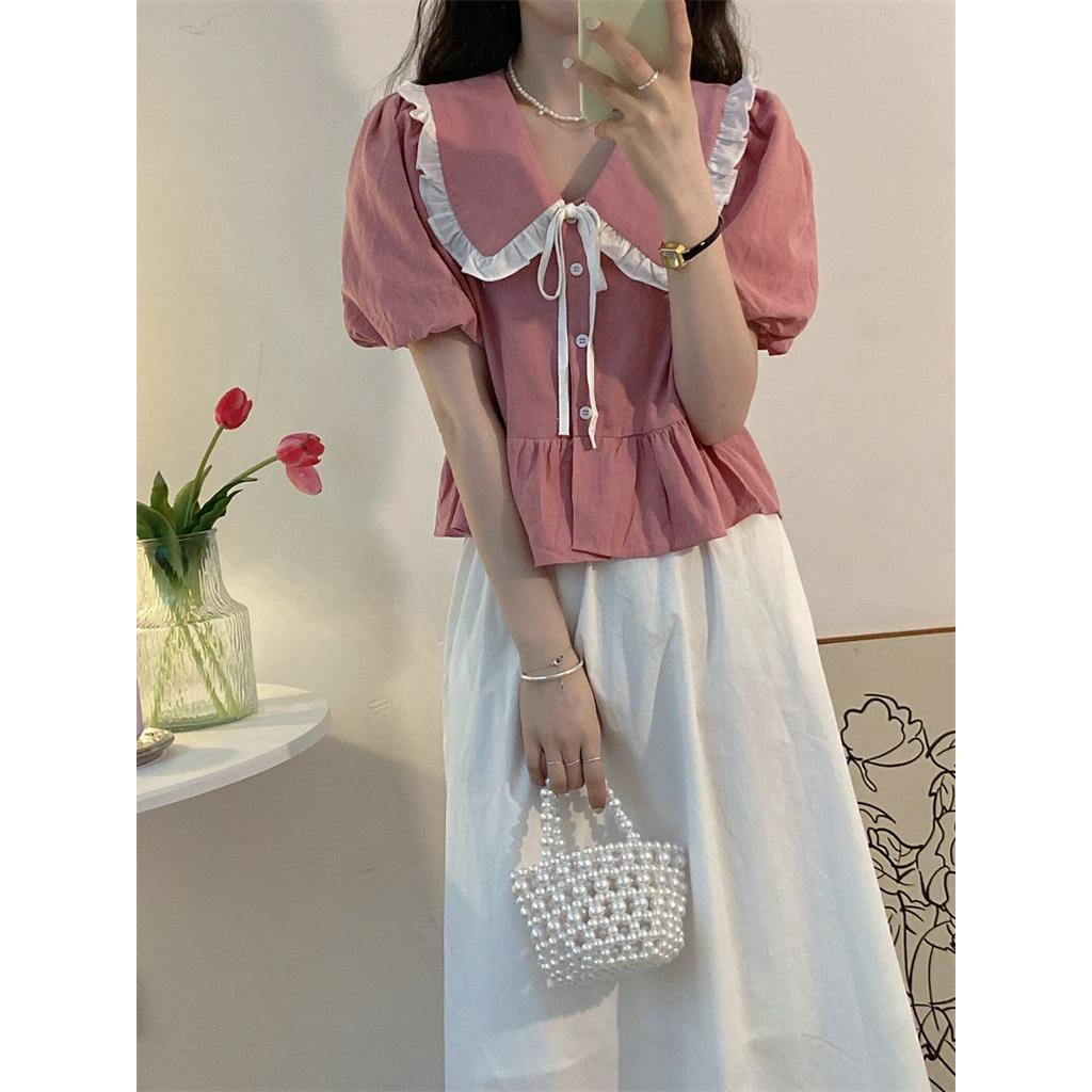 Áo Sơ Mi Tay Phồng Cổ Búp Bê Thời Trang Cho Nữ