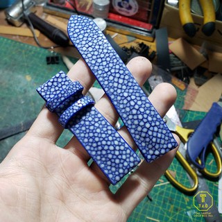 Dây đồng hồ handmade da cá đuối xanh + tặng kèm khóa và tool thay