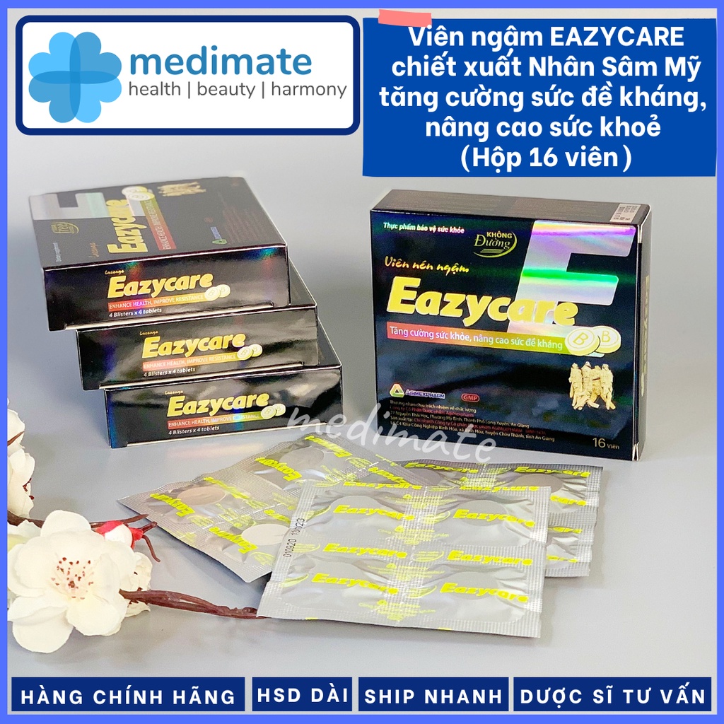 Kẹo sâm EAZYCARE với chiết xuất Nhân Sâm Mỹ giúp tăng cường sức đề kháng, nâng cao thể trạng (Hộp 16 viên)
