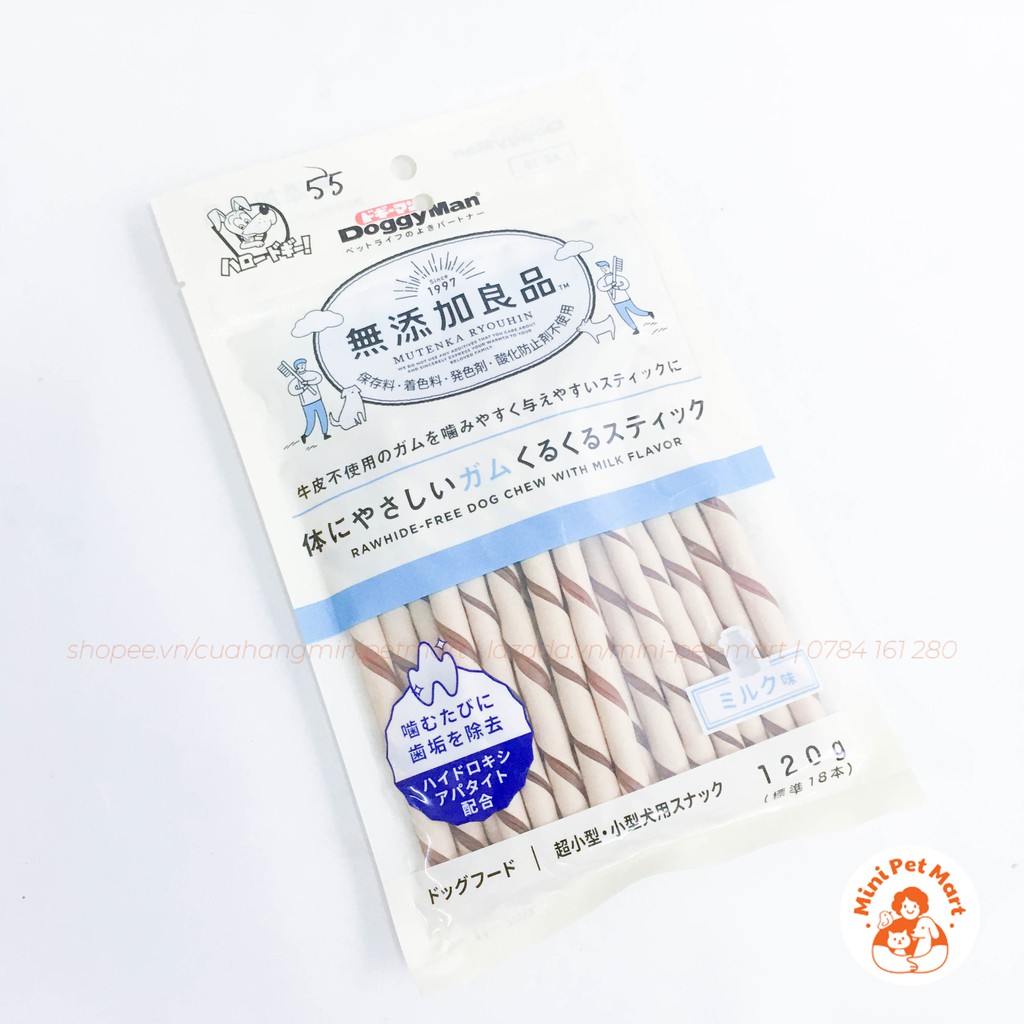 Que gặm hương sữa DOGGYMAN 120g (18 cái) - snack, bánh thưởng cho chó